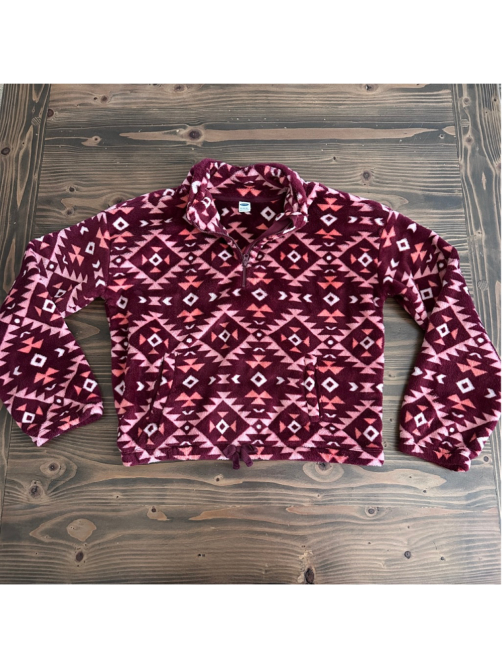 Old Navy Girls Fleece Pullover XL 14 16 Aztec Burgundy Quarter Zip Hoodie